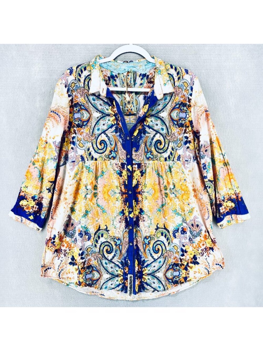Aratta Silent Journey Top Womens L Blouse Cotton Button Up Cottagecore